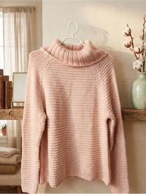 Pale Pink Turtleneck Knit Sweater